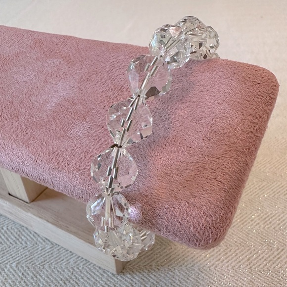 Vintage Faceted High Quality Crystal Bangle Bracelet Unique Cut Beaded Wire - Picture 4 of 9